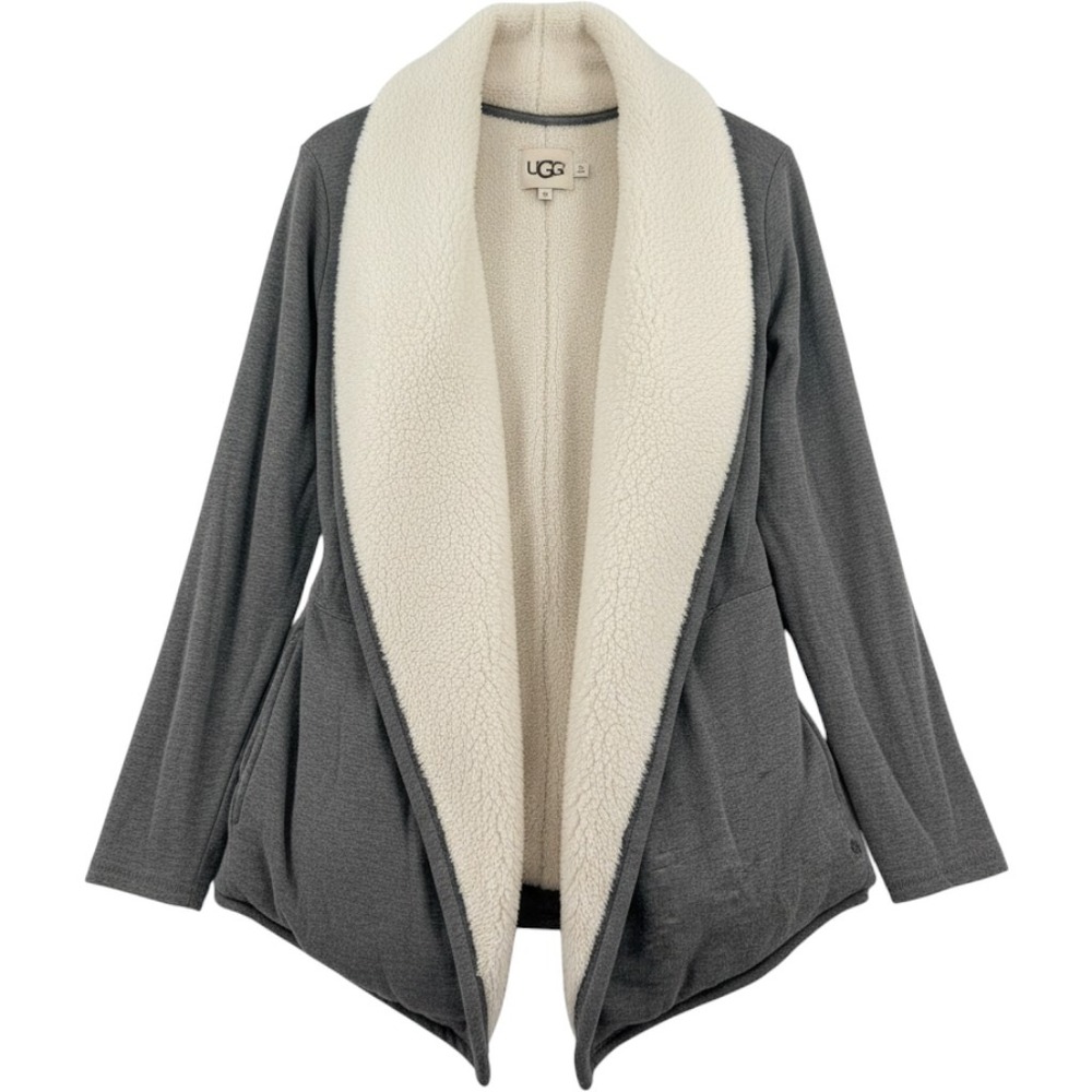 UGG Duffield II Cardigan Heather Grey Fleece Lined Wrap Jacket XL Pockets Cozy